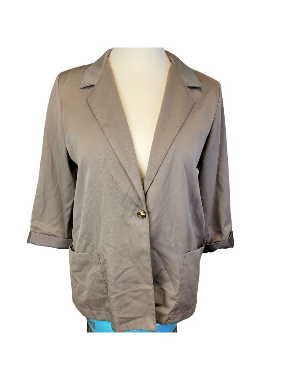 Vintage 80s Blazer Jacket Women Plus 20 W Beige Suit Coat Work Business Formal